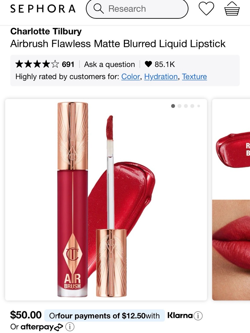Charlotte Tilbury Airbrush Flawless Matte Blurred Liquid Lipstick — Vibrant Red